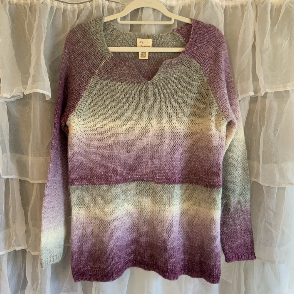 Andrea Jovine purple gray striped acrylic and wool blend sweater